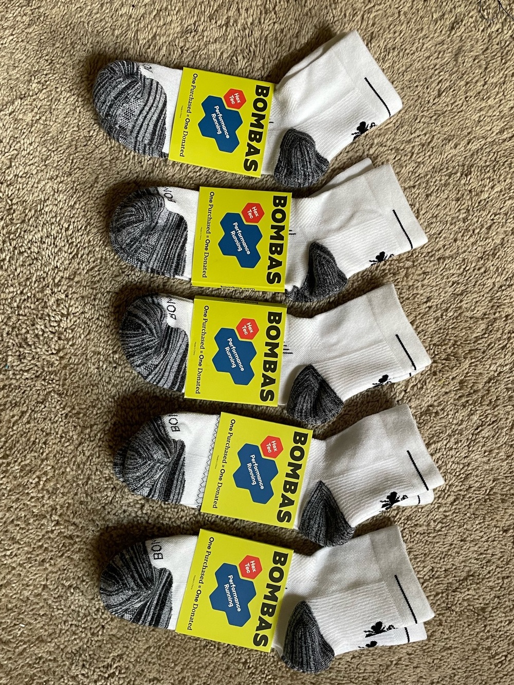 Bombas White & Gray Performance Crew Socks - Large - Picture 3 of 3